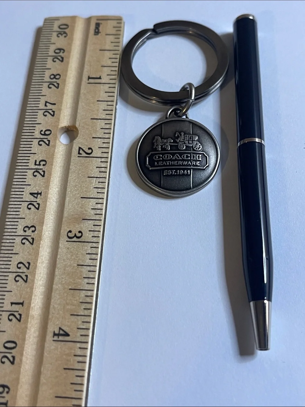 COACH Brushed Silver Leatherware Keyring and Coach Pen
